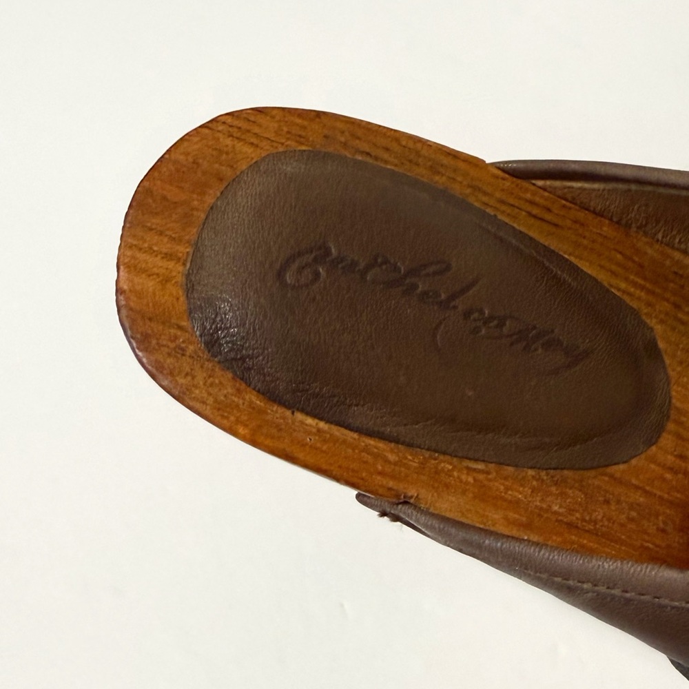 RACHEL COMEY BROWN LEATHER FRINGE WOOD HEEL CLOGS MULES - Picture 9 of 15